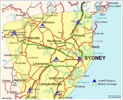 Figure 1.1: Sydnet Configuration – Sydney basin only (Rizos et al., 2004) 
