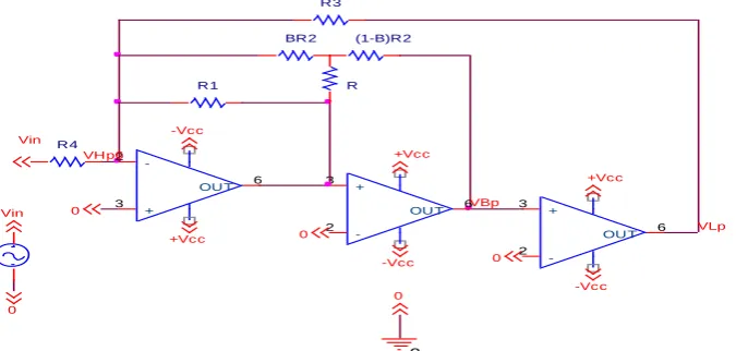 Fig. 1: Proposed Circuit diagram for Single-input Multiple-output Signals third- order active-R filter