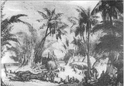 Figure 4.3  Village scene on Erub (Darnley Is) (Melville 1848: plate XVII) 
