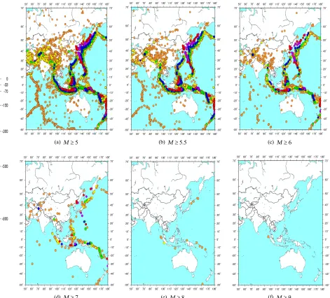 Figure 8. Time interval between subsequent events M ≥5 in Japan cluster of data. The plot demonstrates event clusters in time