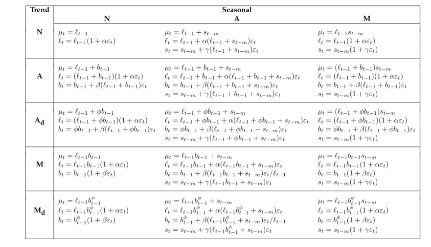 Table 3: State space equations for each multiplicative error model in the classification.