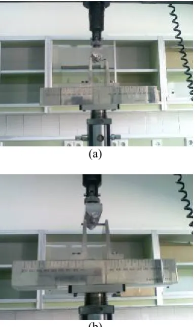 Figure 2. Three point flexural test during: (a) loading and (b) unloading situation