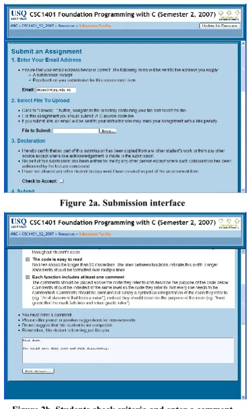 Figure 2b. Students check criteria and enter a comment 