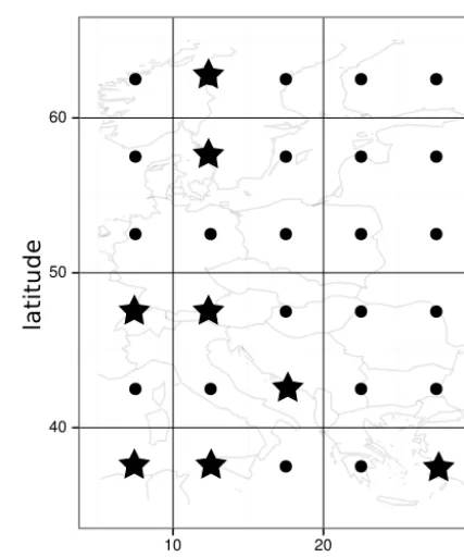 Figure 2. Spatial domain of the reconstruction experiments, witha superimposed map of Europe to provide a scale