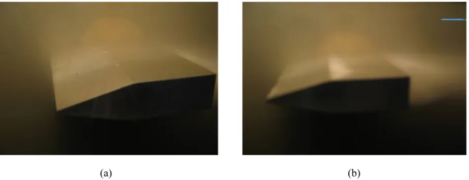 Figure 4. (a) Cavitation inception in the wake and the end of head and (b) partial cavitation (θ = 60˚)