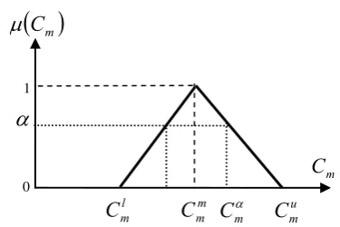 Figure 2. Membership function for a fuzzy capacity of machine type m. 
