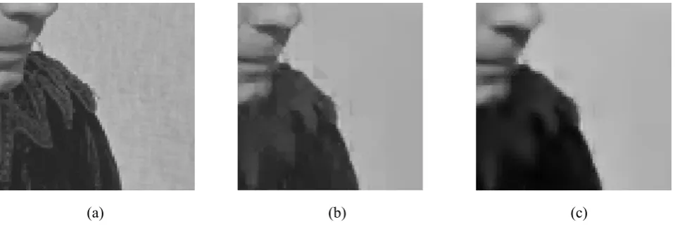 Figure 4. The blocking effect of PDE-based method: (a) original image, (b) existing PDE-based method and (c) proposed method