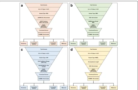 Fig. 1 Filter chains applied for variant detection. Filter chains normalize common population mutations, known ethnic background, minor allele,and nonfunctional mutations