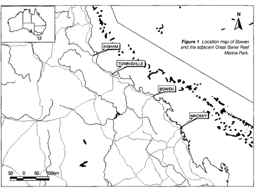 Figure 1 and Location map of Bowen the adjacent Great Barier Reef 