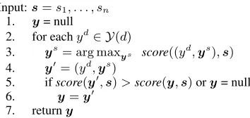 Figure 2 as a constrained Viterbi search since it isIt is possible to view the inference algorithm in (equivalent to ﬂattening the model in Figure 1 to asequential model with sentence labels from the set s ) ×Y ( d ) 