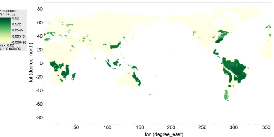 Figure 4. The spatial pattern of automated global classification of high-resolution TLAI at a single half-hour time-step during simulation