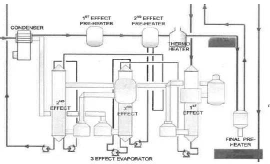 Figure 1. Three effects falling film evaporator. 