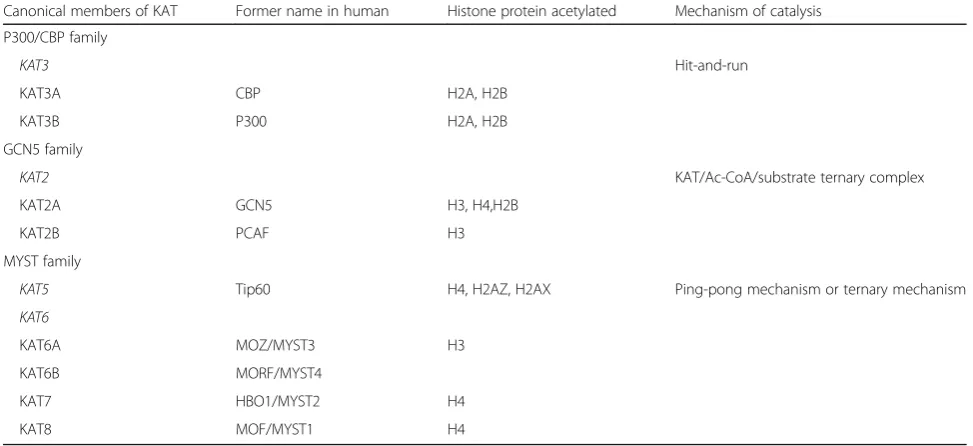 Table 1 Enzymatic mechanisms used for histone acetylation