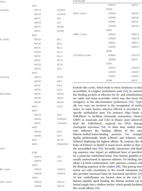 Table 3 Histone methyltransferases and demethyltransferases(Continued)