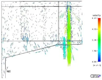 Figure 6.2 Vector plot on a vertical plane through the centre of one of the juice inlets for the Proserpine #4 vessel 