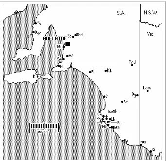 Figure 1: Collection sites across the geographic range of Kunzea pomifera.  Each symbol represents a population that was sampled