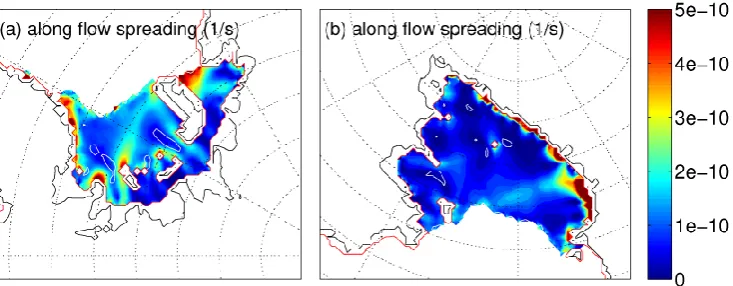 Fig. 6. Comparison of grounding-line and ice-front positions fromALBMAP dataset (black) and PISM-PIK dynamic equilibrium sim-ulation (red).