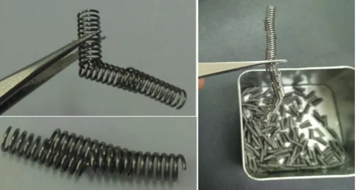 Figure 1. The enbedding and tangling of spiral-shpaed thorium tungsten filament, which is the key component of a cathode megnetron used in world-wide microwave ovens
