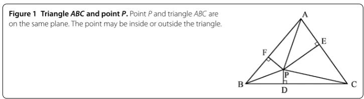 Figure 1 Triangle ABC and point P. Point P and triangle ABC are