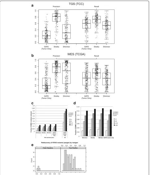 Fig. 3 Recall and precision of tumor-only and matched tumor-normal mutation detection