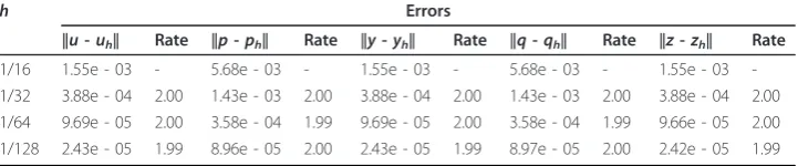 Table 1 The numerical errors on RT0 mixed finite element for state function