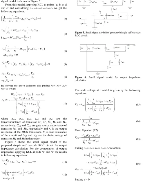 Figure 5. Small signal model for proposed simple self cascode  RGC circuit  