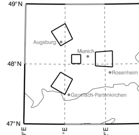 Figure 1. The scanning GRIPS points in four different directions.The FoV in the zenith direction is the smallest one with an edgelength of 23–24 km at the mesopause height resulting in a coveredarea of ca