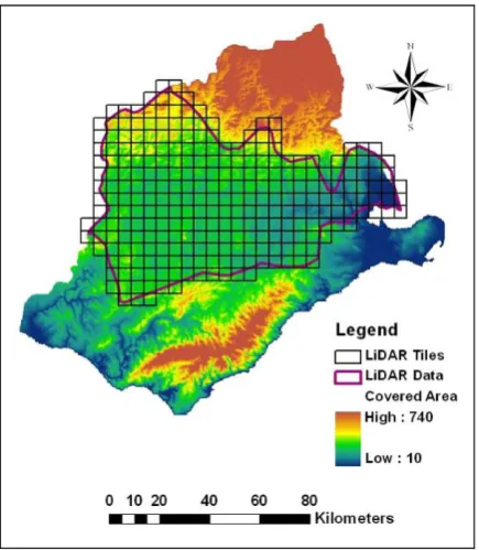 Figure 2. LiDAR data tiles and covered area 