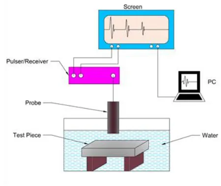 Fig 1: Schematic of a typical ultrasonic immersion pulse-echo system 