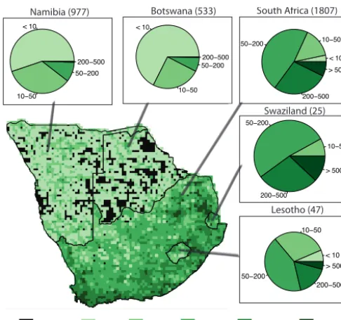Figure 4. Distribution of the number of species (nsp) per gridcell. The greener the grid cell is, the more species are availableto reconstruct climate