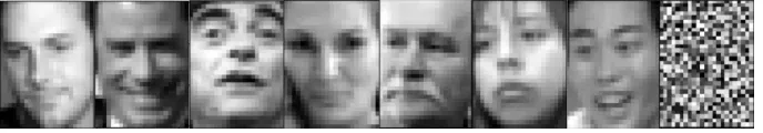 Figure 4.16: Example images of faces in the Labeled Faces in the Wild Dataset. Theright-most image is an example of outlier noise image added to the training dataset inexperiments.