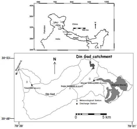 Table 1. Area and percentage glacier cover of various catchmentsdiscussed in the study (a Reyaz and Shamshoo, 2008, b Kumar etal., 2007, c Singh et al., 2002, d Puri and Swaroop, 1995).