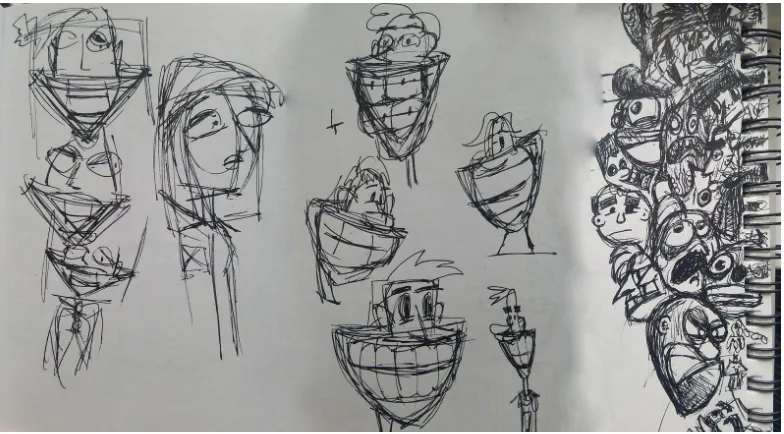 Fig 3. Samples of sketches from my thesis production notebooks. 