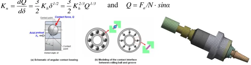 Figure 3.  Modeling of the angular contact bearing and finite element model of spindle tool