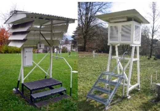 Figure   3.   A   parallel   measurement   with   a   Wild   screen   and   a   Stevenson   screen   in   Basel,      Switzerland