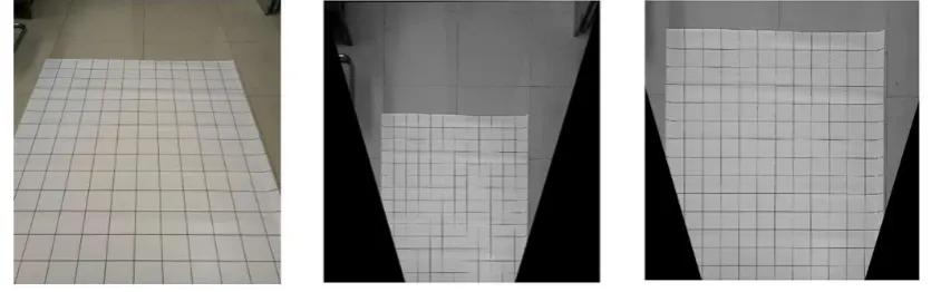 Table 1. The index table shows the relationship between the ratio of the road within 2m distance directly in front of the walker to the whole image and the height and pitch angle