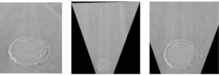 Figure 6. The standard test image, its corrected image and magnified image in experiment 2