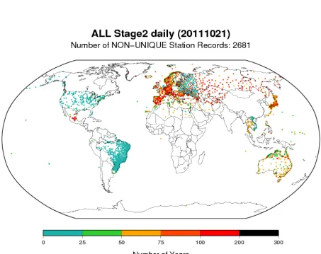 Figure   1.      Daily   data   submitted   to   the   Databank   by   21   October   2011,   excluding   data   from   the   GHCN-­‐Daily   dataset   or   its   20   source   datasets