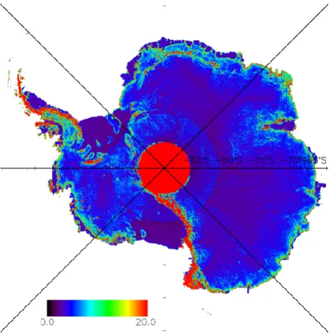 Fig. 11. Map of the distribution of RMS error in the DEM calcu-lated using a multiple regression based on airborne validation data.