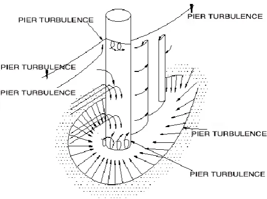Figure 3. Flow structure in the vicinity of pier. 