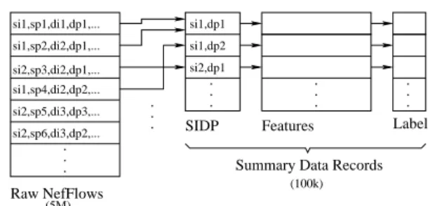 Fig. 3. Transformation of raw netflow data in an observation window to the Sum- Sum-mary Data Set