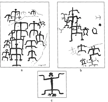 Figure 6.5 Samples from Kaeo 1 showing connected figures, a) and b) that have a 'plant-like'composition and may represent 'family' relations similar to the plant metaphors found inHawaiian culture