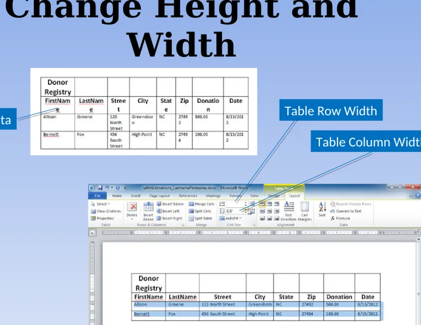 Table Column WidthTable Row Width