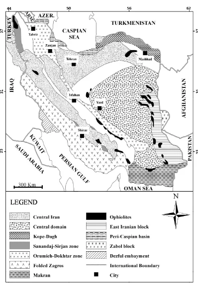 Figure 1. Major sedimentary and structural units of Iran (simplified from Aghanabati Major sedimentary and structural units of  simplified from Aghanabati [1])