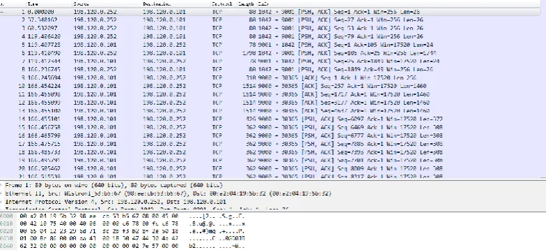 Figure 3. Wireshark capture datapackages. 