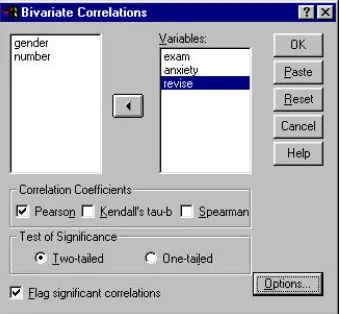 Figure 5.5: Dialogue box for conducting a bivariate correlation 