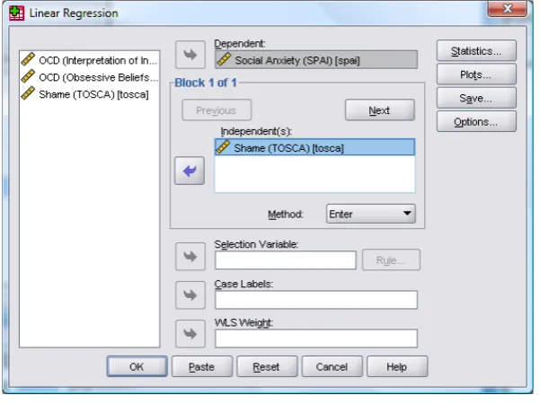 Figure   2:   Main   dialog   box   for   block   1   of   the   multiple   regression   
