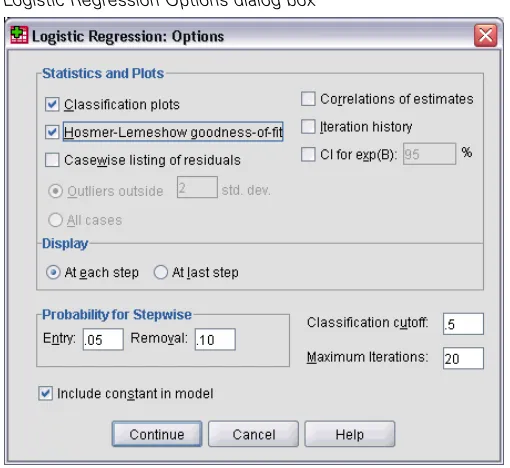Figure 2-5Logistic Regression Options dialog box