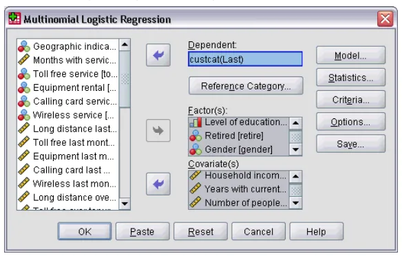 Figure 3-1Multinomial Logistic Regression dialog box