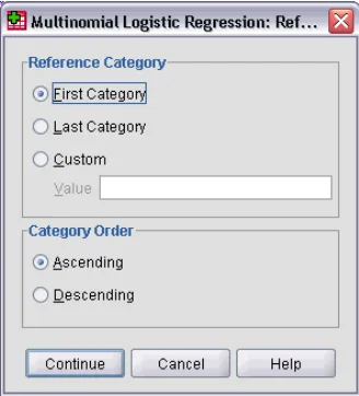 Figure 3-3Multinomial Logistic Regression Reference Category dialog box